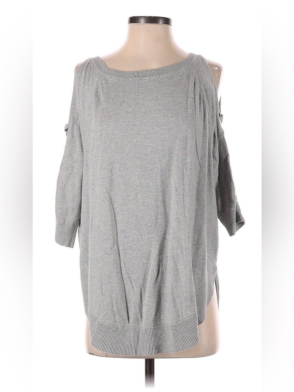 Express Light Gray Cold-Shoulder Knit Sweater